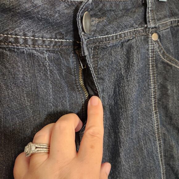 FASHION BUG Blue Denim Knee Length Unlined Trumpet Skirt Pockets Womens 12 - Picture 9 of 11